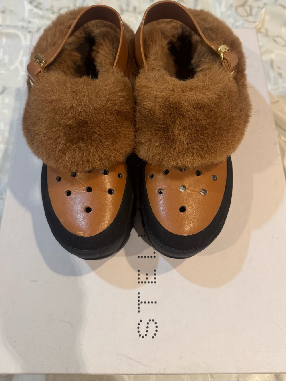 Stella McCartney Brown Fur-Trim Clog Sneakers, very stylish and comfortable